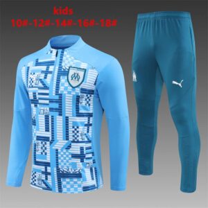 Marseille 2024-25 Light Blue (Camo Edition) Half Zip Long Sleeve Kids Training Kit