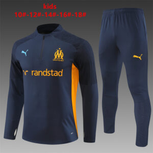 Marseille 2024-25 Royal Blue Half Zip Long Sleeve Kids Training Kit