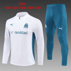 Marseille 2024-25 White Half Zip Long Sleeve Kids Training Kit