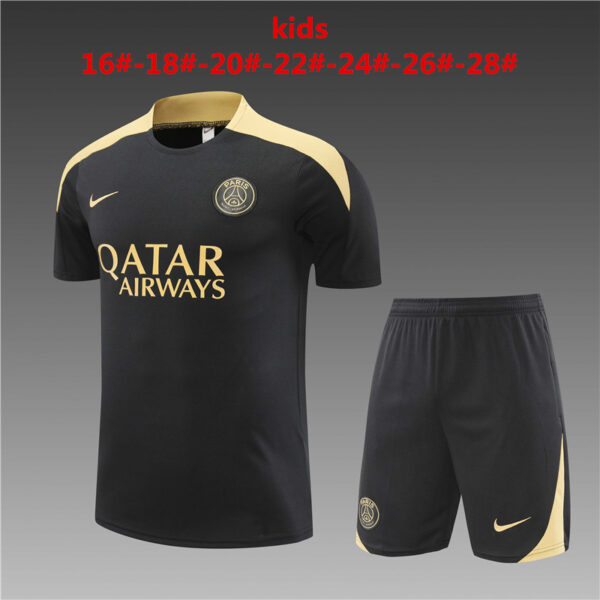 PSG 2024-25 Black Gold Short Sleeve Kids Training Kit