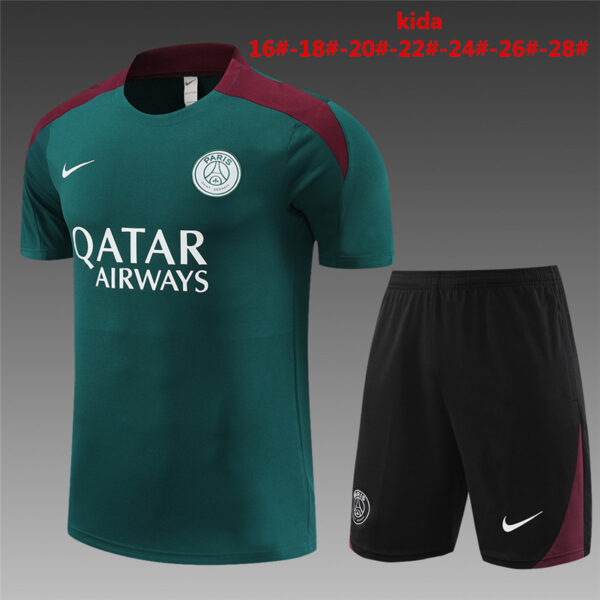 PSG 2024-25 Green Short Sleeve Kids Training Kit