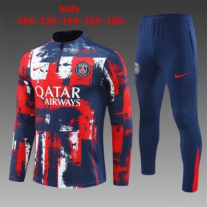 PSG 2024-25 Red Blue (Camo Edition) Half Zip Long Sleeve Kids Training Kit