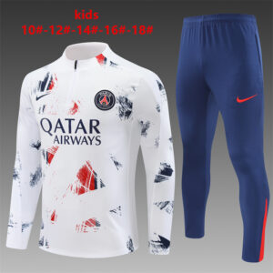 PSG 2024-25 White (Camo Edition) Half Zip Long Sleeve Kids Training Kit