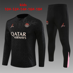 PSG Jordan 2024-25 Black (Embossed Edition) Half Zip Long Sleeve Kids Training Kit
