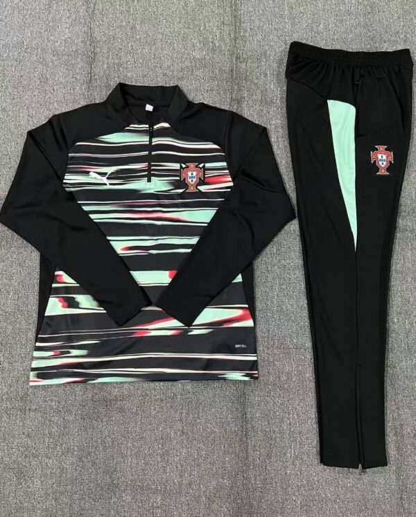 Portugal 2025-26 Green Black (Camo Edition) Half Zip Long Sleeve Kids Training Kit - Image 2
