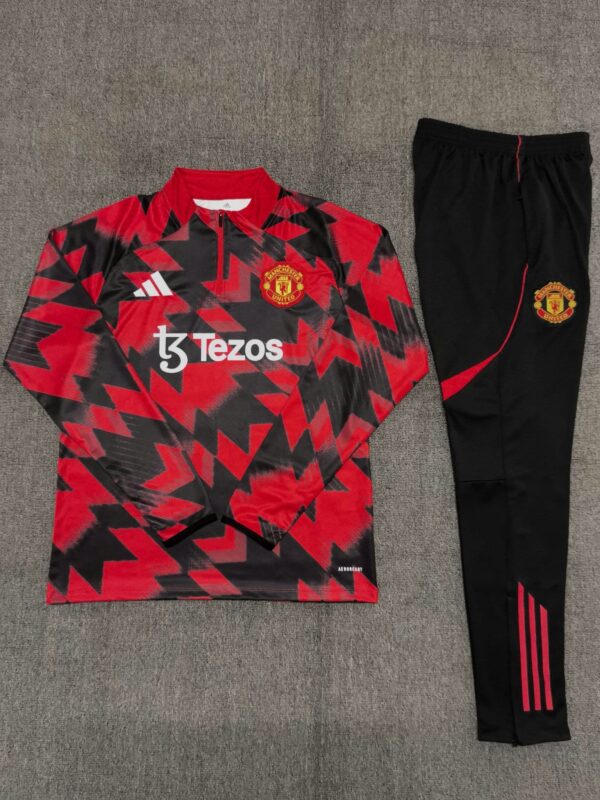 Manchester United 2025-26 Red Black (Camo Edition) Half Zip Long Sleeve Kids Training Kit - Image 2
