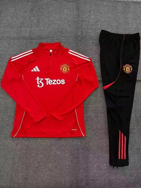 Manchester United 2025-26 Red Half Zip Long Sleeve Kids Training Kit - Image 2