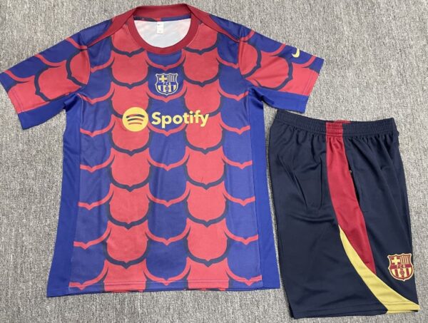 Barcelona 2024-25 Red Blue (Camo Edition) Short Sleeve Kids Training Kit - Image 2