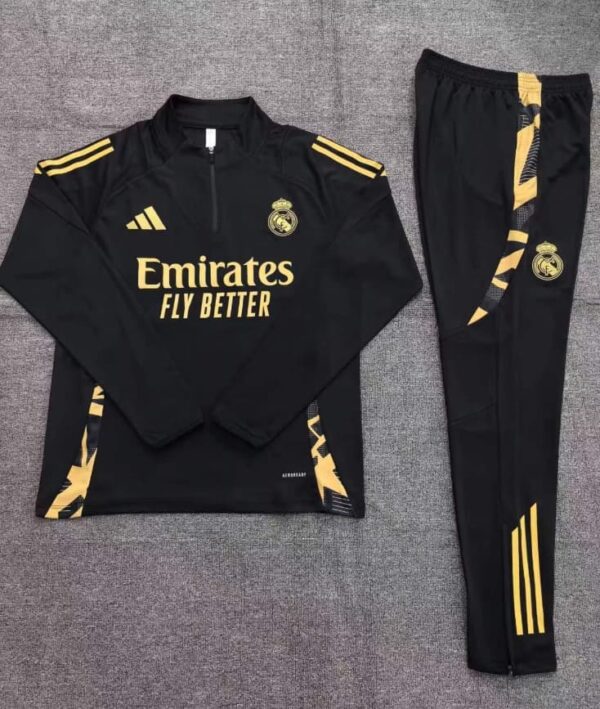 Real Madrid 2024-25 Black Gold Half Zip Long Sleeve Kids Training Kit - Image 2