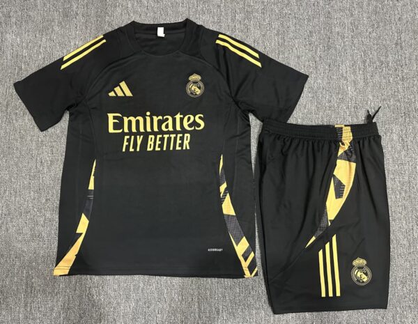 Real Madrid 2024-25 Black Gold Short Sleeve Kids Training Kit - Image 2