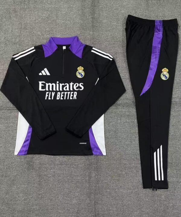 Real Madrid 2024-25 Black Purple Half Zip Long Sleeve Kids Training Kit - Image 2