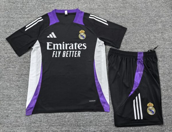 Real Madrid 2024-25 Black Purple Short Sleeve Kids Training Kit - Image 2