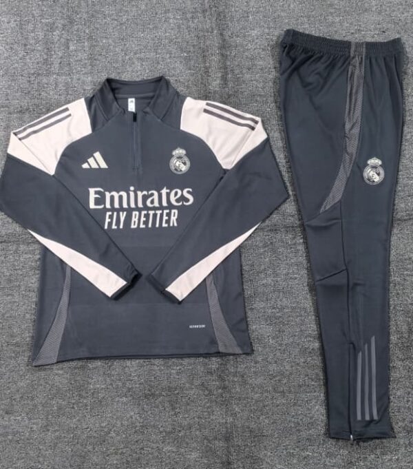 Real Madrid 2024-25 Dark Grey Half Zip Long Sleeve Kids Training Kit - Image 2