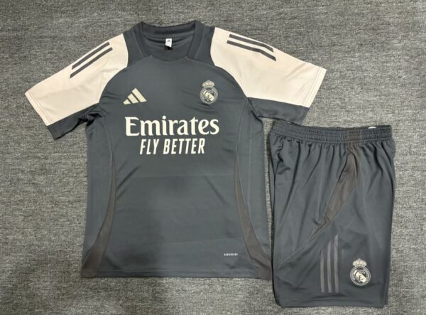 Real Madrid 2024-25 Dark Grey Short Sleeve Kids Training Kit - Image 2