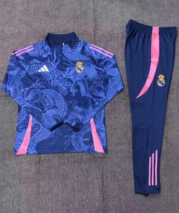 Real Madrid 2024-25 Royal Blue Dragon Half Zip Long Sleeve Kids Training Kit - Image 2