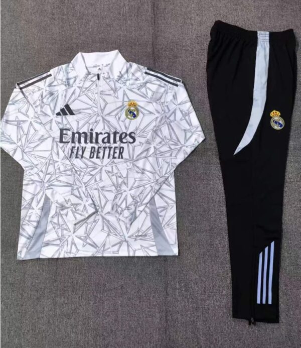 Real Madrid 2024-25 White Grey (Camo Edition) Half Zip Long Sleeve Kids Training Kit - Image 2