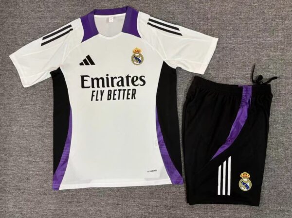 Real Madrid 2024-25 White Purple Short Sleeve Kids Training Kit - Image 2