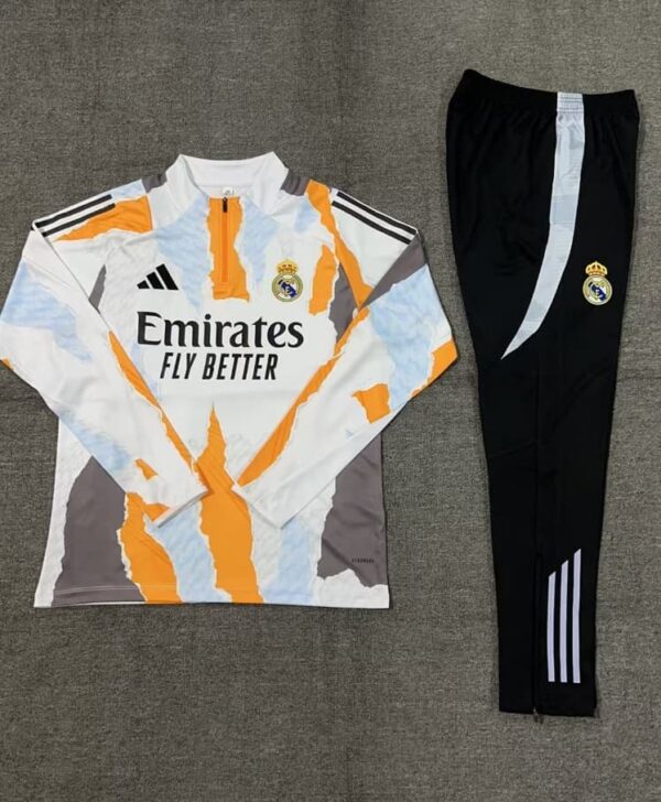 Real Madrid 2024-25 Yellow White (Camo Edition) Half Zip Long Sleeve Kids Training Kit - Image 2