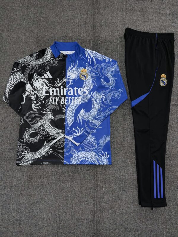Real Madrid 2025-26 Black Blue Dragon Half Zip Long Sleeve Kids Training Kit - Image 2