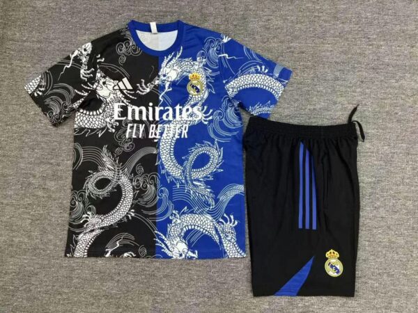 Real Madrid 2025-26 Black Blue Dragon Short Sleeve Kids Training Kit - Image 2
