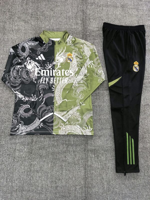 Real Madrid 2025-26 Black Green Dragon Half Zip Long Sleeve Kids Training Kit - Image 2