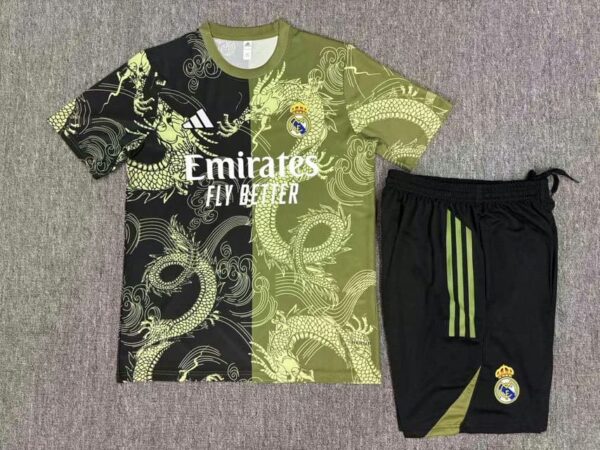 Real Madrid 2025-26 Black Green Dragon Short Sleeve Kids Training Kit - Image 2