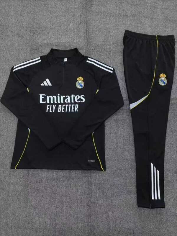 Real Madrid 2025-26 Black Half Zip Long Sleeve Kids Training Kit - Image 2