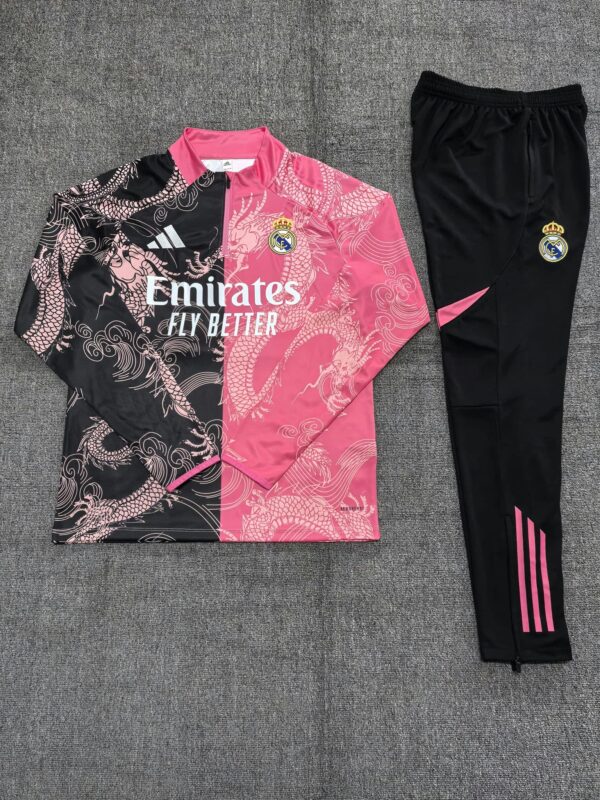 Real Madrid 2025-26 Black Pink Dragon Half Zip Long Sleeve Kids Training Kit - Image 2