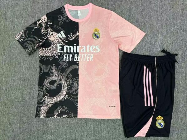 Real Madrid 2025-26 Black Pink Dragon Short Sleeve Kids Training Kit - Image 2