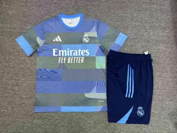Real Madrid 2025-26 Light Blue (Camo Edition) Short Sleeve Kids Training Kit - Image 2