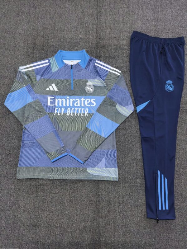 Real Madrid 2025-26 Light Blue (Camo Edition) Half Zip Long Sleeve Kids Training Kit - Image 2