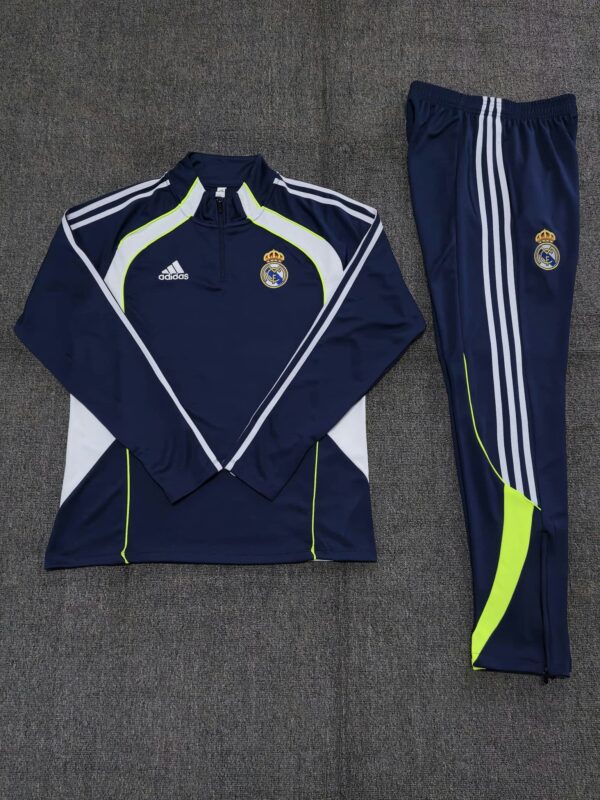 Real Madrid 2025-26 Royal Blue Green Half Zip Long Sleeve Kids Training Kit - Image 2