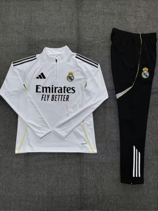 Real Madrid 2025-26 White Half Zip Long Sleeve Kids Training Kit - Image 2