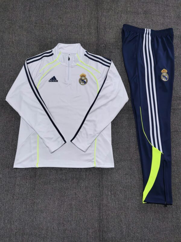 Real Madrid 2025-26 White Navy Green Half Zip Long Sleeve Kids Training Kit - Image 2