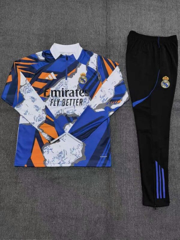 Real Madrid 2025-26 Yellow Blue (Camo Edition) Half Zip Long Sleeve Kids Training Kit - Image 2