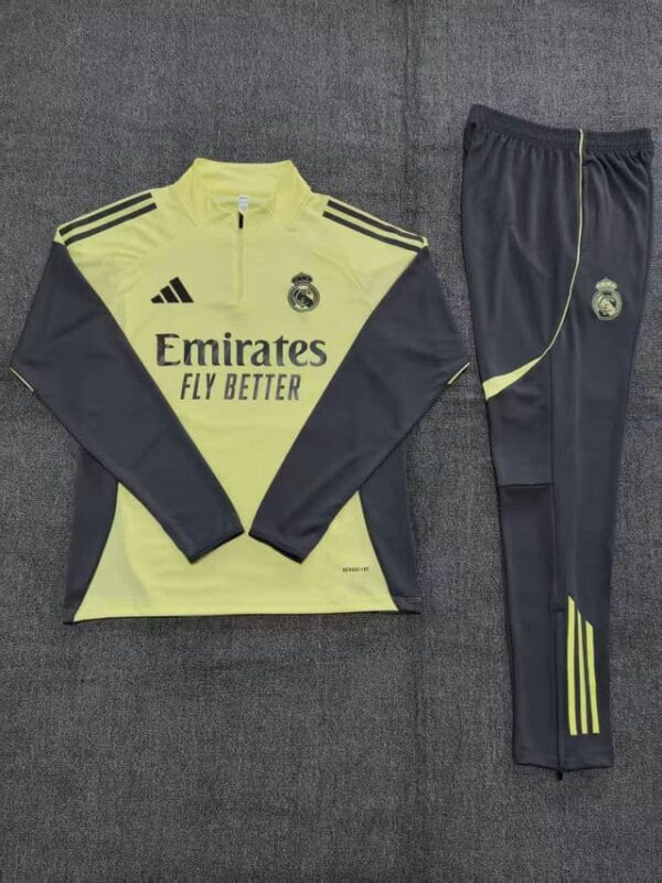 Real Madrid 2025-26 Yellow Half Zip Long Sleeve Kids Training Kit - Image 2