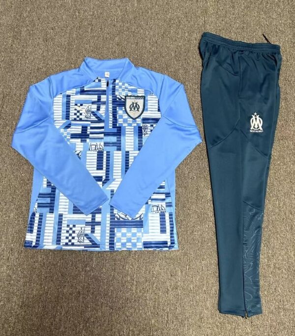 Marseille 2024-25 Light Blue (Camo Edition) Half Zip Long Sleeve Kids Training Kit - Image 2