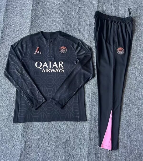 PSG Jordan 2024-25 Black (Embossed Edition) Half Zip Long Sleeve Kids Training Kit - Image 2