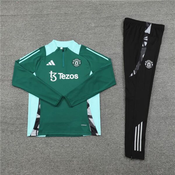 Manchester United 2024-25 Green Half Zip Long Sleeve Training Kit - Image 3