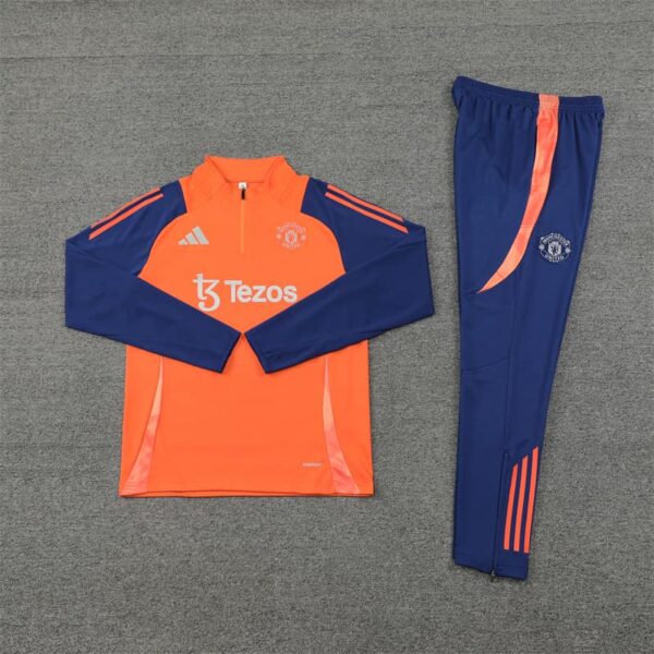 Manchester United 2024-25 Orange Half Zip Long Sleeve Training Kit - Image 3