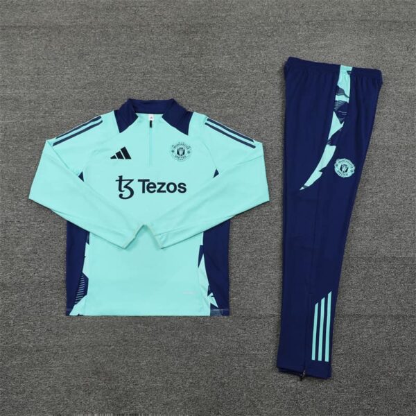 Manchester United 2024-25 Turquoise Blue Half Zip Long Sleeve Training Kit - Image 3