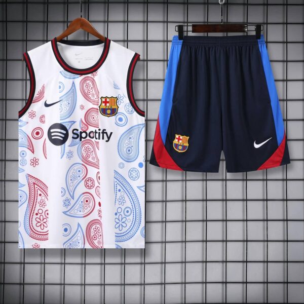 Barcelona 2024-25 White Paisley Vest Training Kit - Image 3