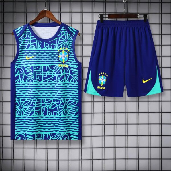 Brazil 2024-25 Blue with Waves and Patterns Vest Training Kit - Image 3