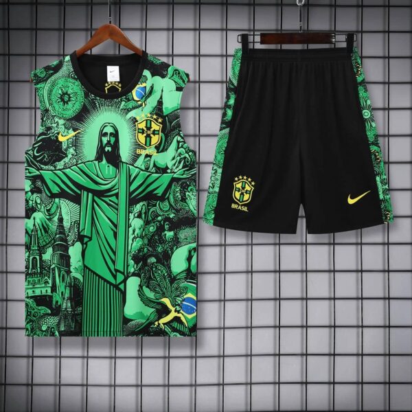 Brazil 2025-26 Green Jesus Graphic Vest Training Kit - Image 3