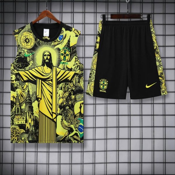 Brazil 2025-26 Yellow Jesus Graphic Vest Training Kit - Image 3