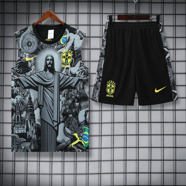 Brazil 2025-26 Grey Jesus Graphic Vest Training Kit - Image 3