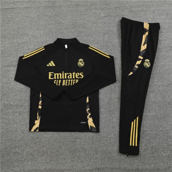 Real Madrid 2024-25 Black Gold Half Zip Long Sleeve Training Kit - Image 3
