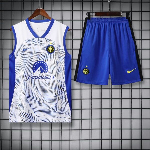 Inter Milan 2024-25 White and Blue Wave Pattern Vest Training Kit - Image 3