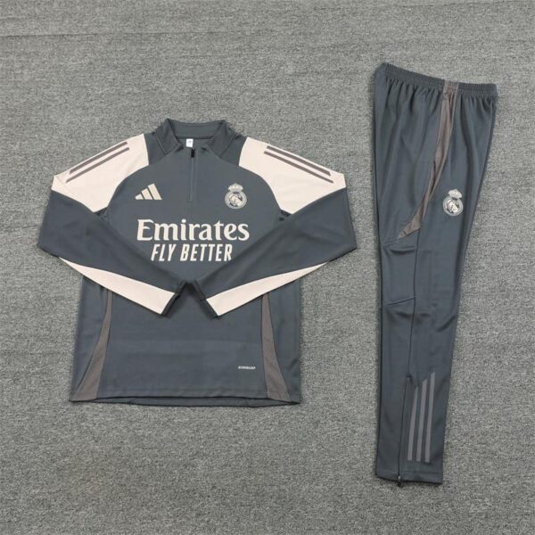 Real Madrid 2024-25 Dark Grey Half Zip Long Sleeve Training Kit - Image 3