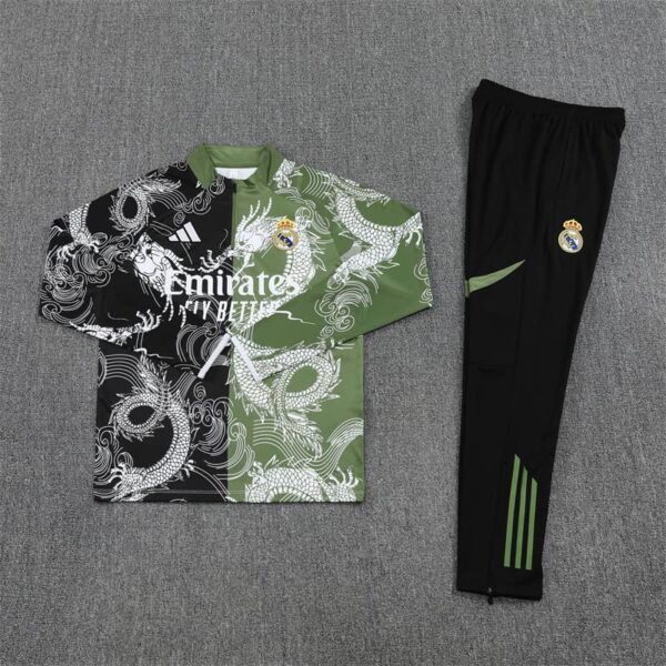 Real Madrid 2025-26 Black Green Half Zip Long Sleeve Training Kit - Image 3